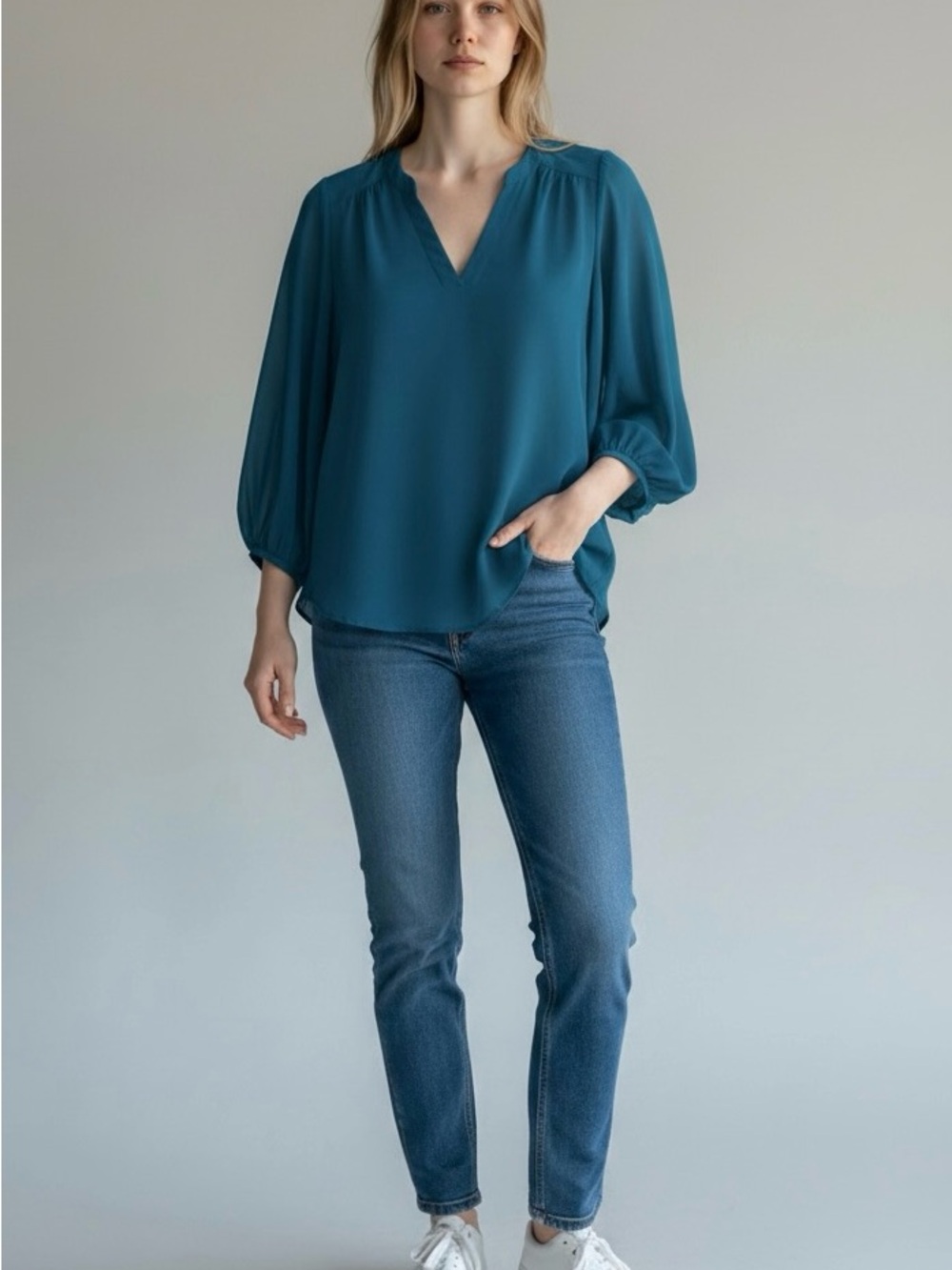torrid Teal Split V-Neck Balloon Sleeve Top